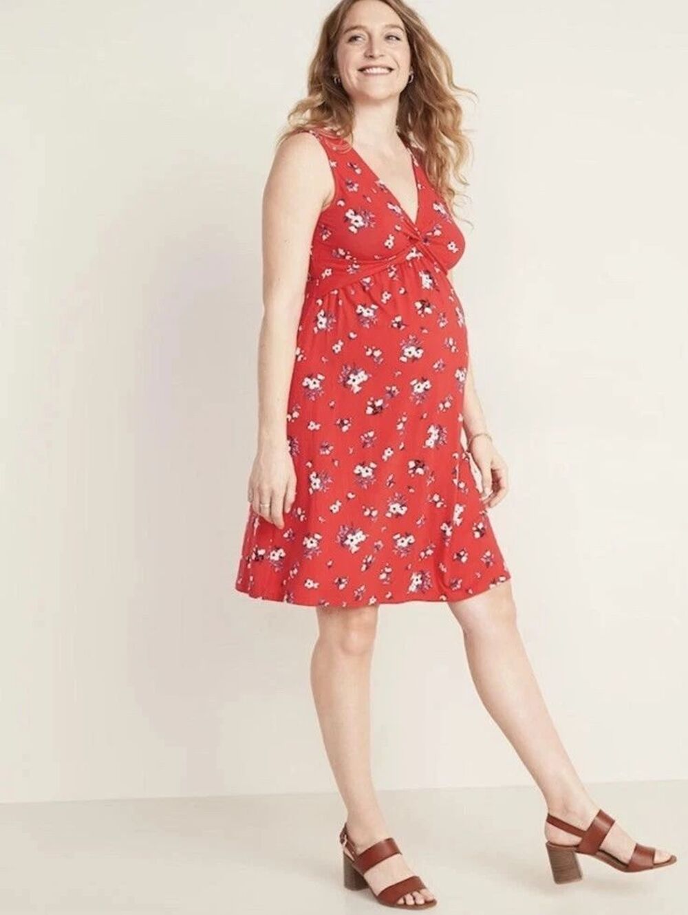 Old Navy Maternity Nursing Red Floral Twist Front Jersey Dress Size Medium NWT